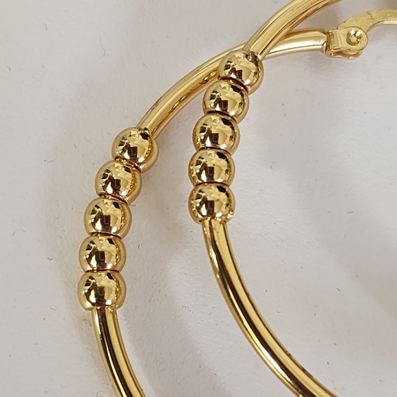 Gold Filled Hoop Earrings Bead Design - Picture 4 of 9